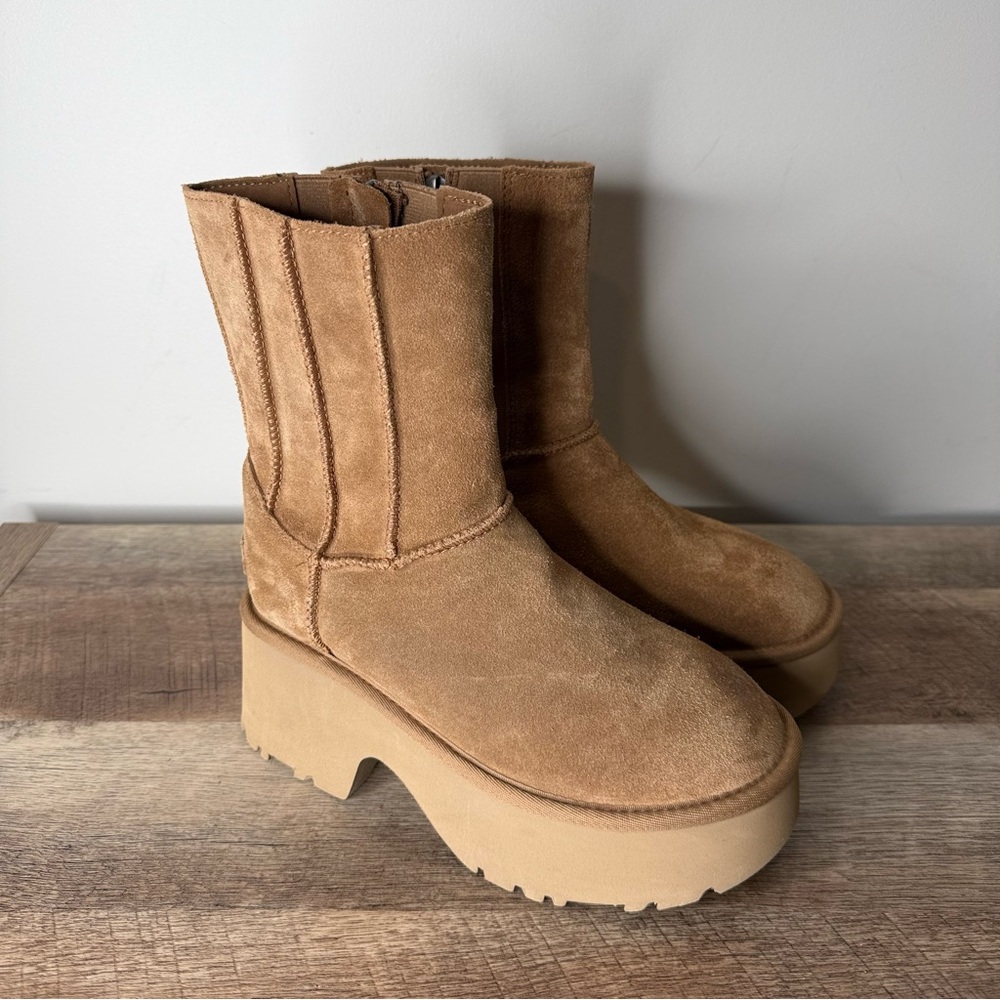UGG Authentic Classic Twin Seam New Heights Chestnut Suede Platform Zipper Sz 6 - Picture 4 of 13